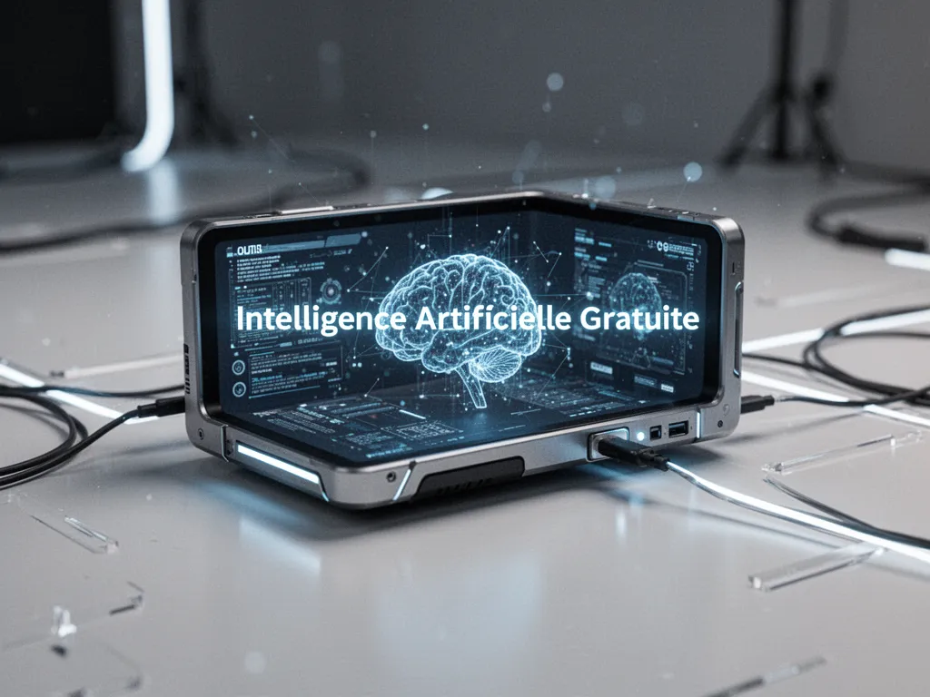 Interface d'un outil d'intelligence artificielle affichant du texte, une image et des contrôles audio